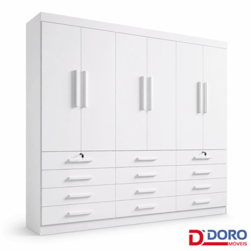 Guarda-roupa Casal 2,40m Mônaco Plus Branco 6 Portas 12 Gavetas 100% MDF - D Doro