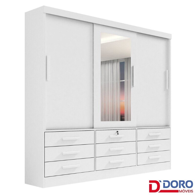 Guarda-roupa Casal 2,00m Meridian Branco 3 Portas 9 Gavetas - D Doro