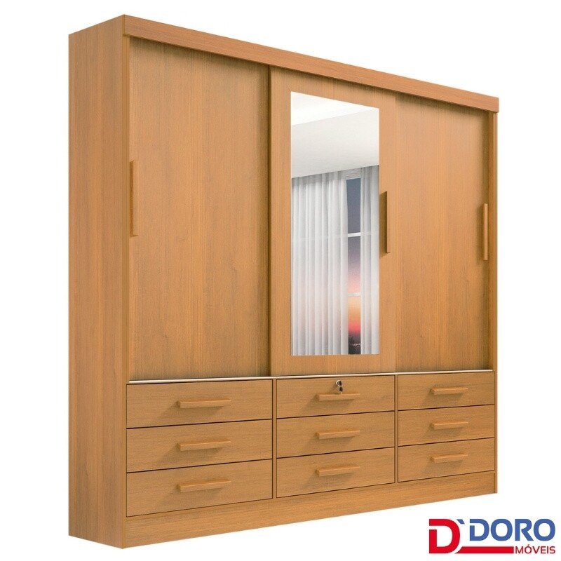 Guarda-roupa Casal 2,00m Meridian Cinamomo 3 Portas 9 Gavetas - D Doro