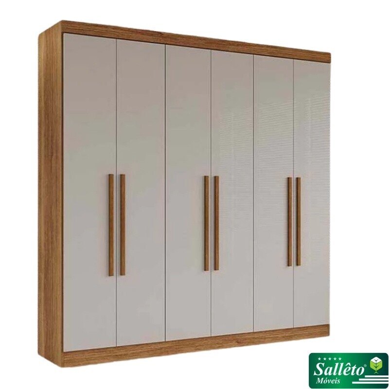 Guarda-roupa 1,80m Recife Cinamomo/Off 6 Portas 2 Gavetas - Sallêto