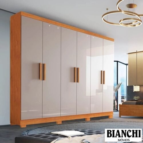 Guarda-roupa 1,80m Sergipe Nature/Off 6 Portas 2 Gavetas 100% MDF com Pés - Bianchi