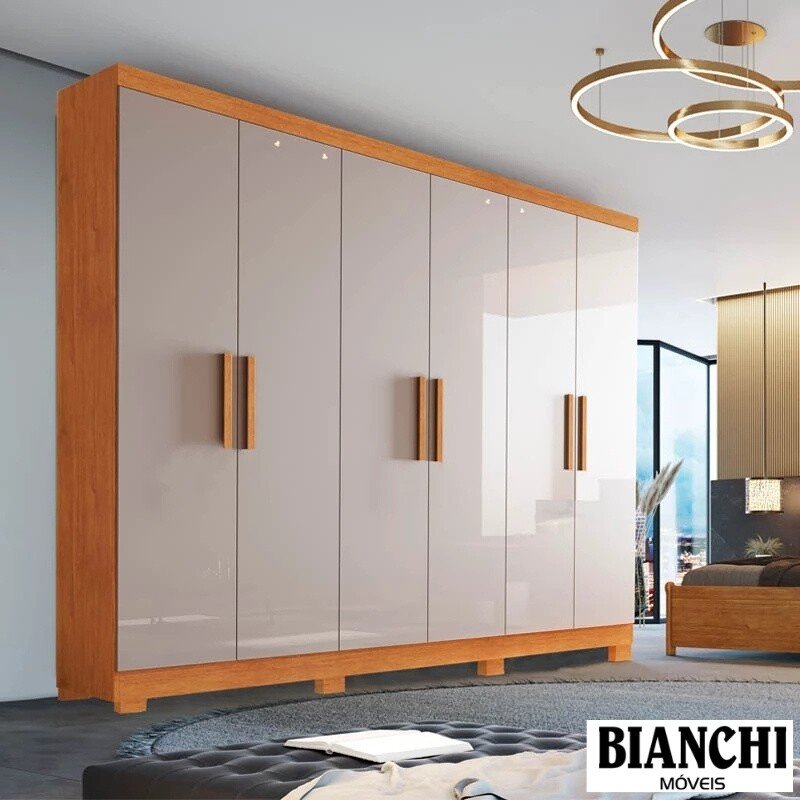 Guarda-roupa 1,80m Sergipe Nature/Off 6 Portas 2 Gavetas 100% MDF com Pés - Bianchi