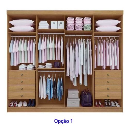 Alternative view of Guarda-roupa Casal 2,75m Daymond Cinamomo/Off Ripado 8 Portas 8 Gavetas 100% MDF - D Doro