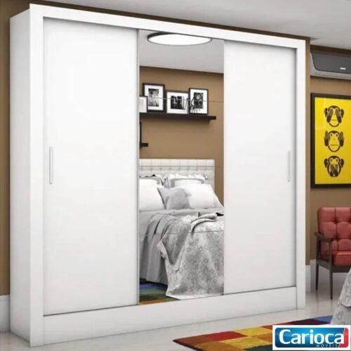 Guarda-roupa 1,79m Dubai Branco 3 Portas 3 Gavetas 1 Porta com Espelho - Carioca