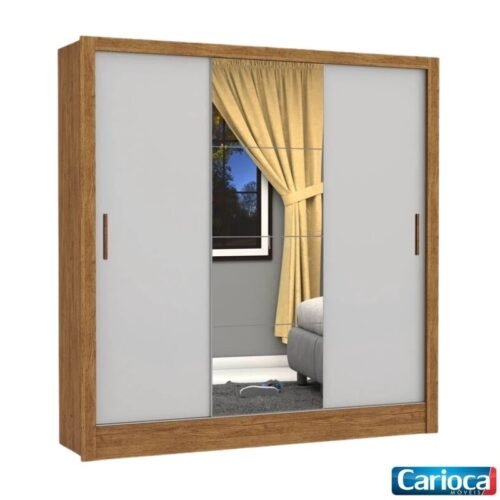 Guarda-roupa 1,79m Dubai Cinamomo/Off 3 Portas 3 Gavetas 1 Porta com Espelho - Carioca