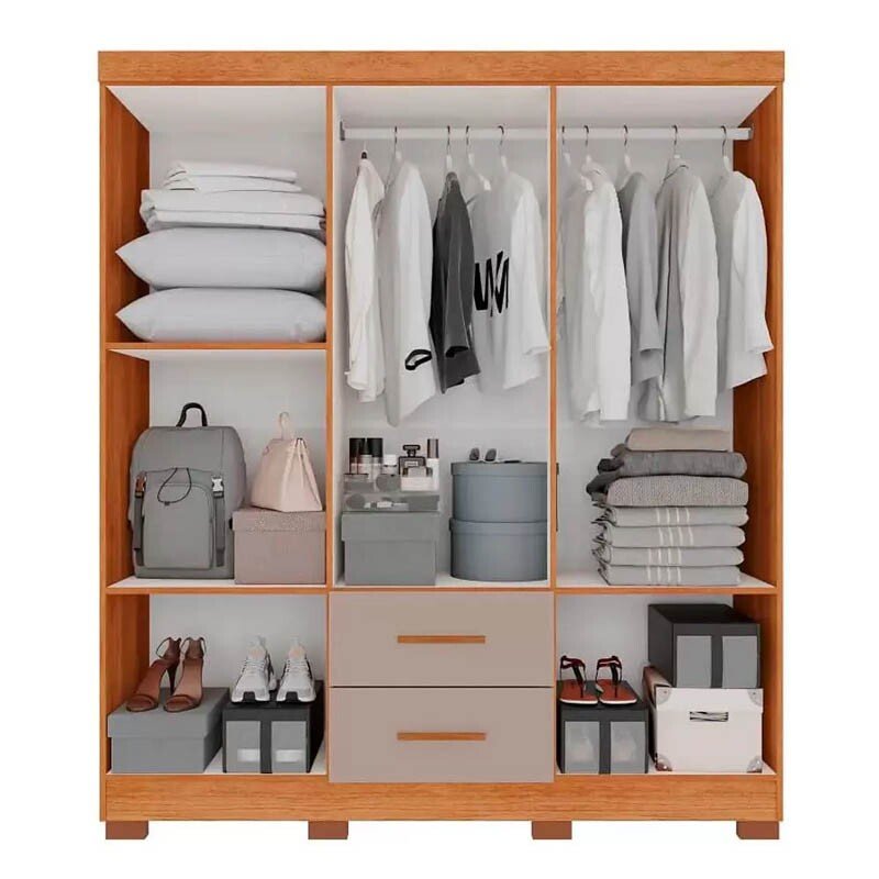 Guarda-roupa 1,50m Estrela Cinamomo/Off 6 Portas 2 Gavetas com Pés - Sallêto - Imagem 2