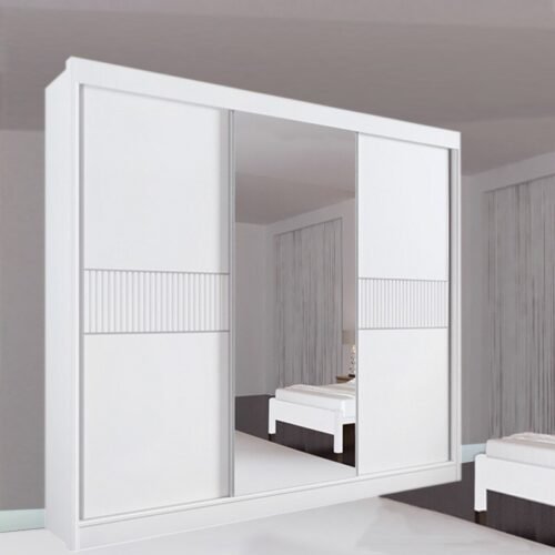 Guarda-roupa Casal 2,73m Los Angeles Branco Ripado 3 Portas 6 Gavetas 100% MDF - D Doro