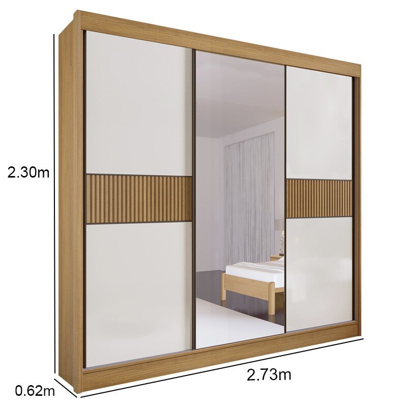 Guarda-roupa Casal 2,73m Los Angeles Cinamomo/Off Ripado 3 Portas 6 Gavetas 100% MDF com 1 Espelho Portas Flex - D Doro - Imagem 3