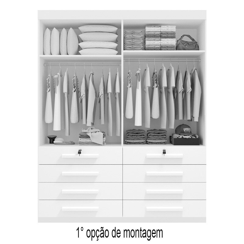 Guarda-roupa Solteiro 1,60m Mônaco Plus Cinamomo/Off 4 Portas 8 Gavetas 100% MDF - D Doro - Imagem 2
