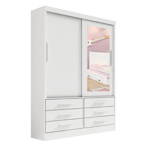 Guarda-roupa Solteiro 1,35m Meridian Branco 2 Portas 6 Gavetas 100% MDF - D Doro