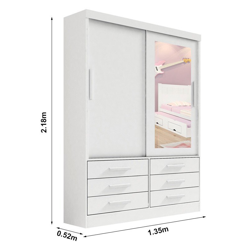 Guarda-roupa Solteiro 1,35m Meridian Branco 2 Portas 6 Gavetas 100% MDF - D Doro - Imagem 3