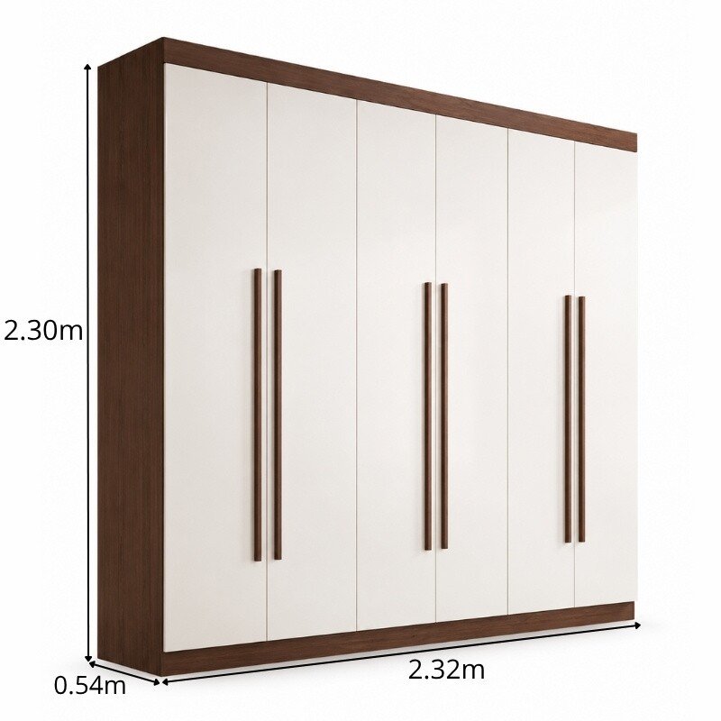 Guarda-roupa Casal 2,32m Monte Carlo Castanho/Off 6 Portas 6 Gavetas 100% MDF - D Doro - Imagem 4