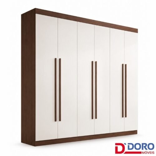 Guarda-roupa Casal 2,32m Monte Carlo Castanho/Off 6 Portas 6 Gavetas 100% MDF - D Doro