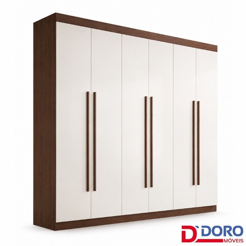 Guarda-roupa Casal 2,32m Monte Carlo Castanho/Off 6 Portas 6 Gavetas 100% MDF - D Doro