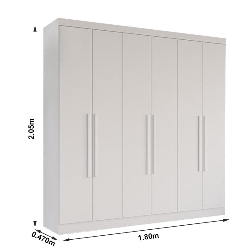 Guarda-roupa 1,80m Recife Branco 6 Portas 2 Gavetas - Sallêto - Imagem 3