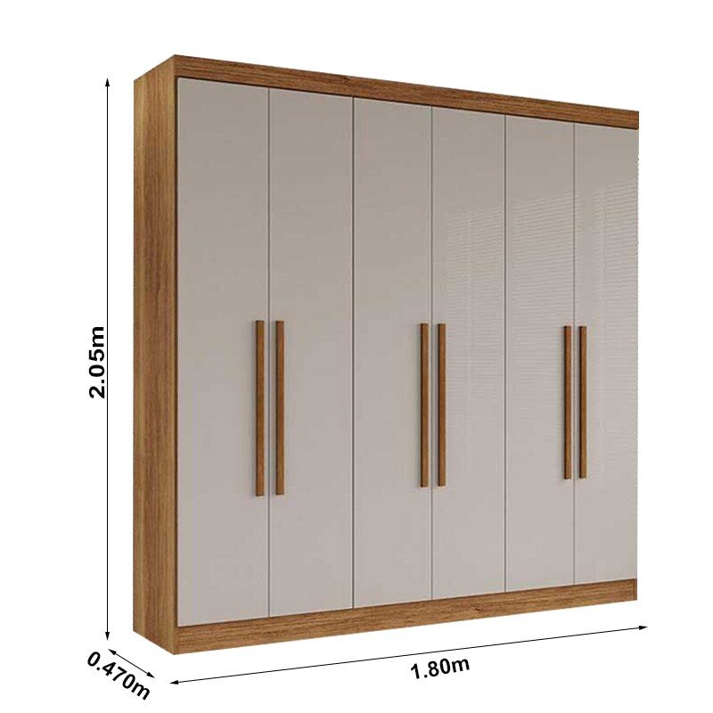 Guarda-roupa 1,80m Recife Cinamomo/Off 6 Portas 2 Gavetas - Sallêto - Imagem 4