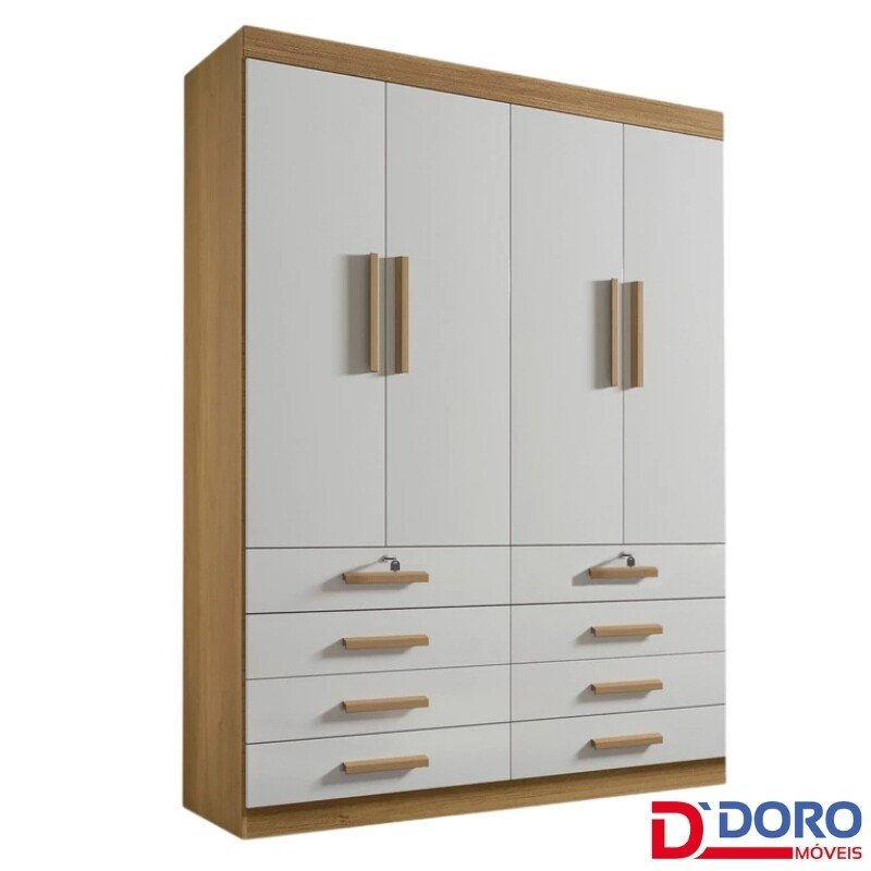 Guarda-roupa Solteiro 1,60m Mônaco Plus Cinamomo/Off 4 Portas 8 Gavetas 100% MDF - D Doro