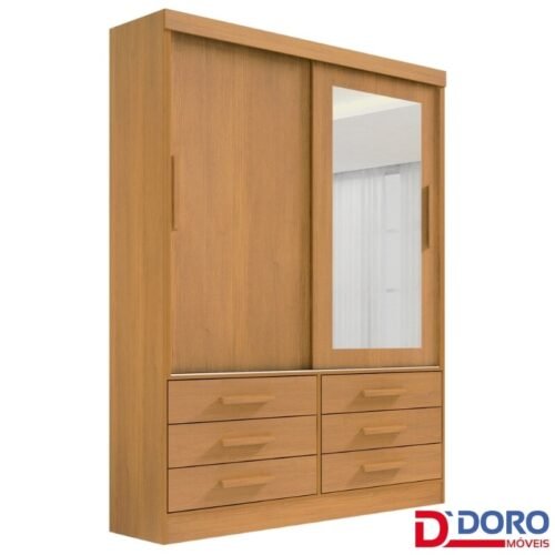 Guarda-roupa Solteiro 1,35m Meridian Cinamomo 2 Portas 6 Gavetas 100% MDF - D Doro