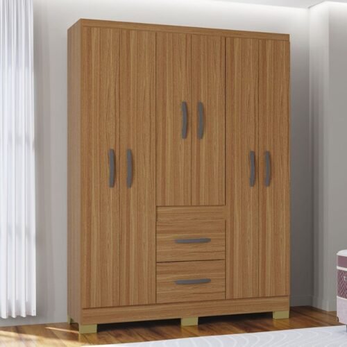 Guarda-roupa Solteiro 1,35m Milão Cinamomo 6 Portas 2 Gavetas com Pés - Poquema
