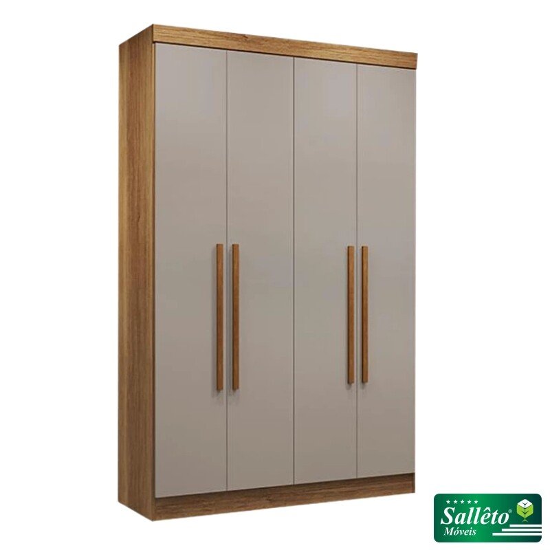 Guarda-roupa Solteiro 1,21m Recife Cinamomo/Off 4 Portas 2 Gavetas - Sallêto