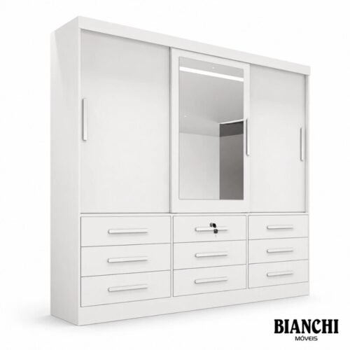 Guarda-roupa Casal 2,11 m Turim Plus Branco 3 Portas 9 Gavetas 100% MDF - Bianchi