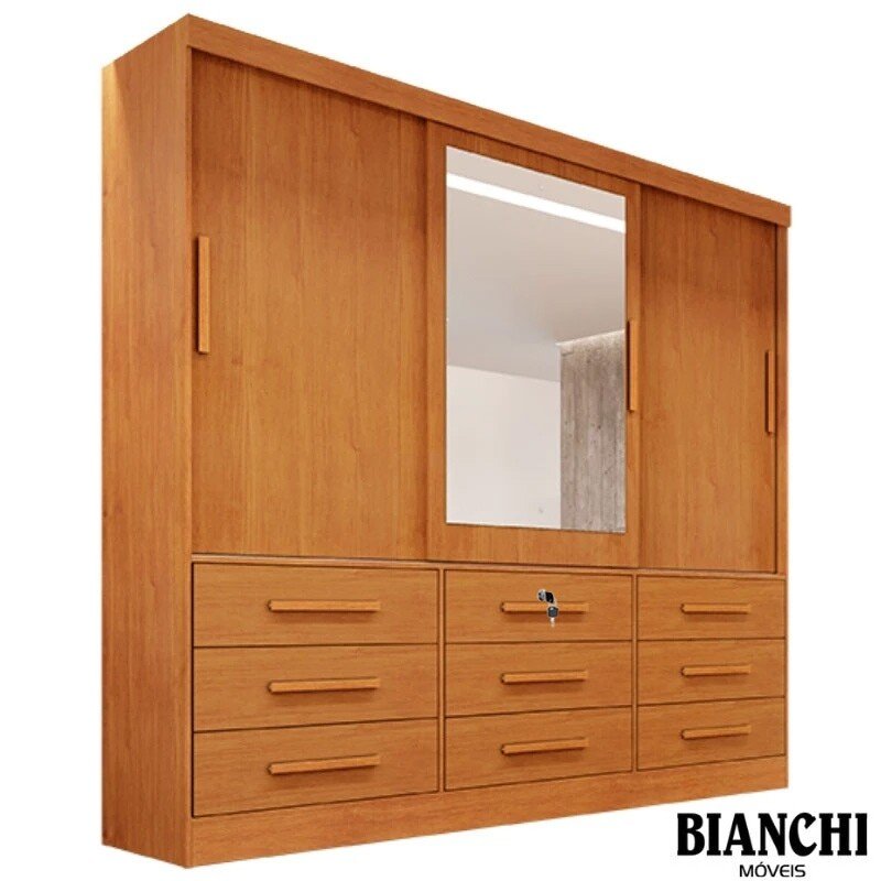 Guarda-roupa Casal 2,11 m Turim Plus Nature 3 Portas 9 Gavetas 100% MDF - Bianchi