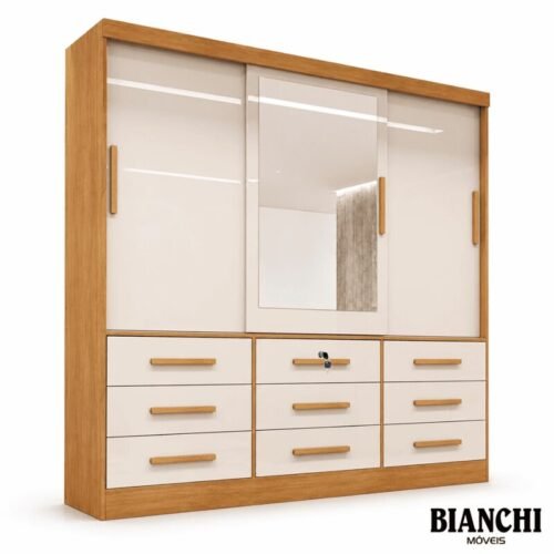 Guarda-roupa Casal 2,11 m Turim Plus Nature/Off 3 Portas 9 Gavetas 100% MDF - Bianchi
