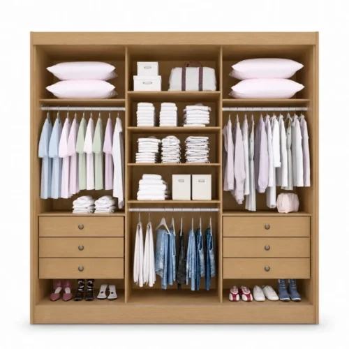 Guarda-roupa Casal 2,42m Cristal Cinamomo/Off Ripado 3 Portas 6 Gavetas 100% MDF com Espelho - D Doro