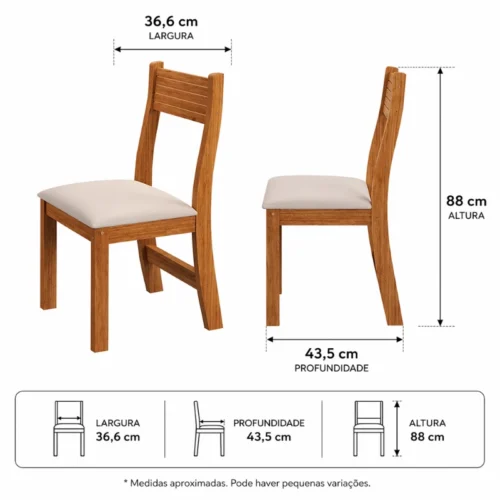 Mesa de Jantar Perla Mel 110x75 + 4 Cadeiras Brisa Veludo Bege - Viero