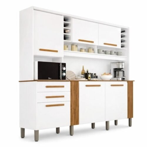 Armário de Cozinha 2,00m Catar Branco/Cinamomo 6 Portas 2 Gavetas - Sallêto