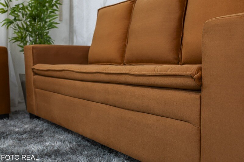 Sofá 3 e 2 Lugares França com Puff Veludo Terracota A62 - Imagem 5