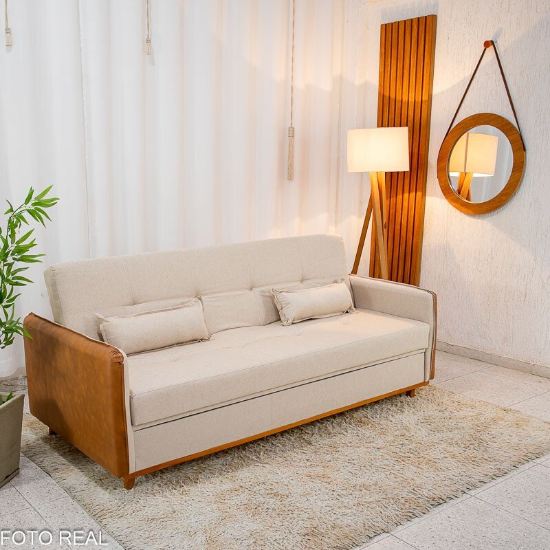 Sofá Cama Ipanema Linho Bege 2274 com Baú - 2,05m