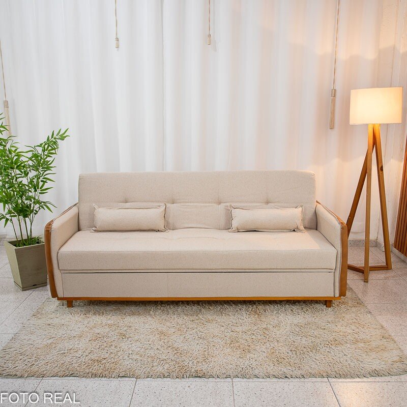 Sofá Cama Ipanema Linho Bege 2274 com Baú - 2,05m - Imagem 3
