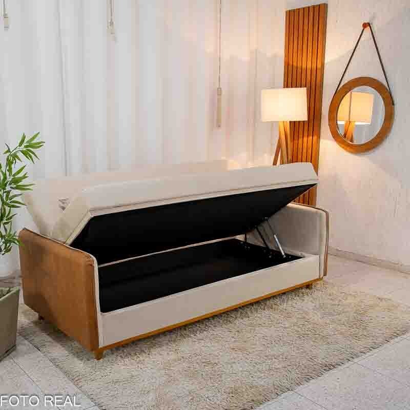 Sofá Cama Ipanema Linho Bege 2274 com Baú - 2,05m - Imagem 2