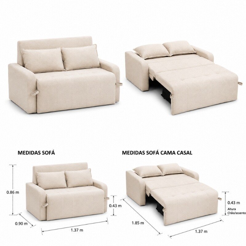 Sofá Cama Amora New Linho Bege 488 - 1,37m - Imagem 2