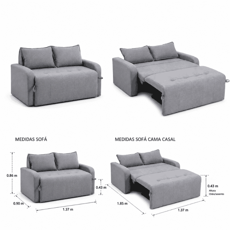 Sofá Cama Amora New Linho Cinza 250/487 - 1,37m - Imagem 2