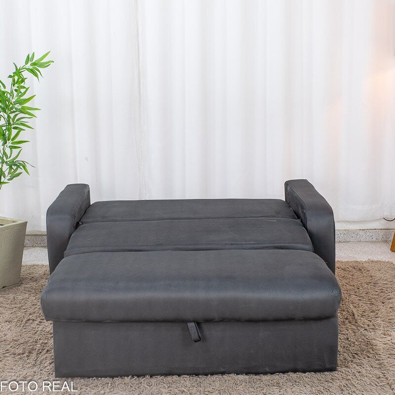 Sofá Cama Daiane Veludinho Chumbo 250 com Baú - 1,40m - Imagem 8