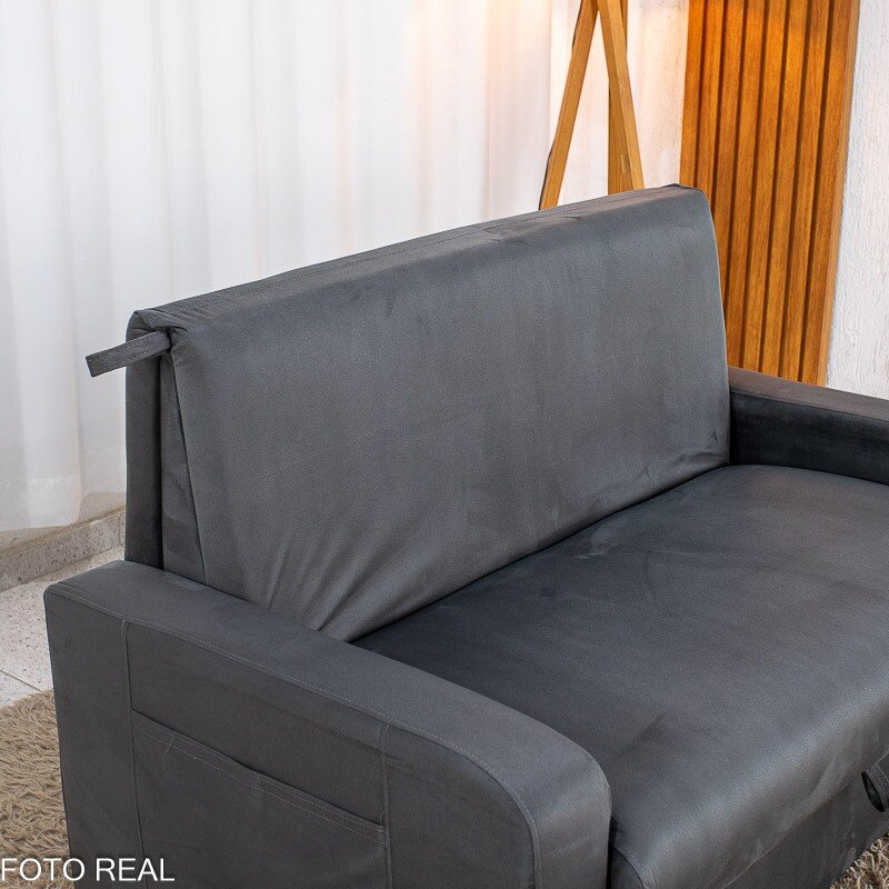 Sofá Cama Daiane Veludinho Chumbo 250 com Baú - 1,40m - Imagem 9