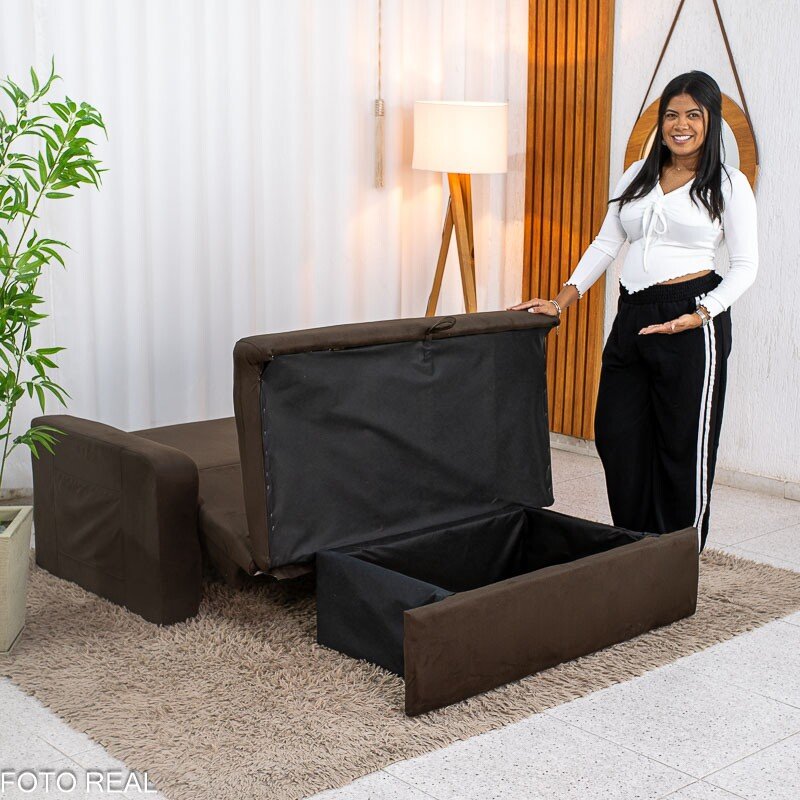 Sofá Cama Daiane Veludinho Marrom 256 com Baú - 1,40m - Imagem 3