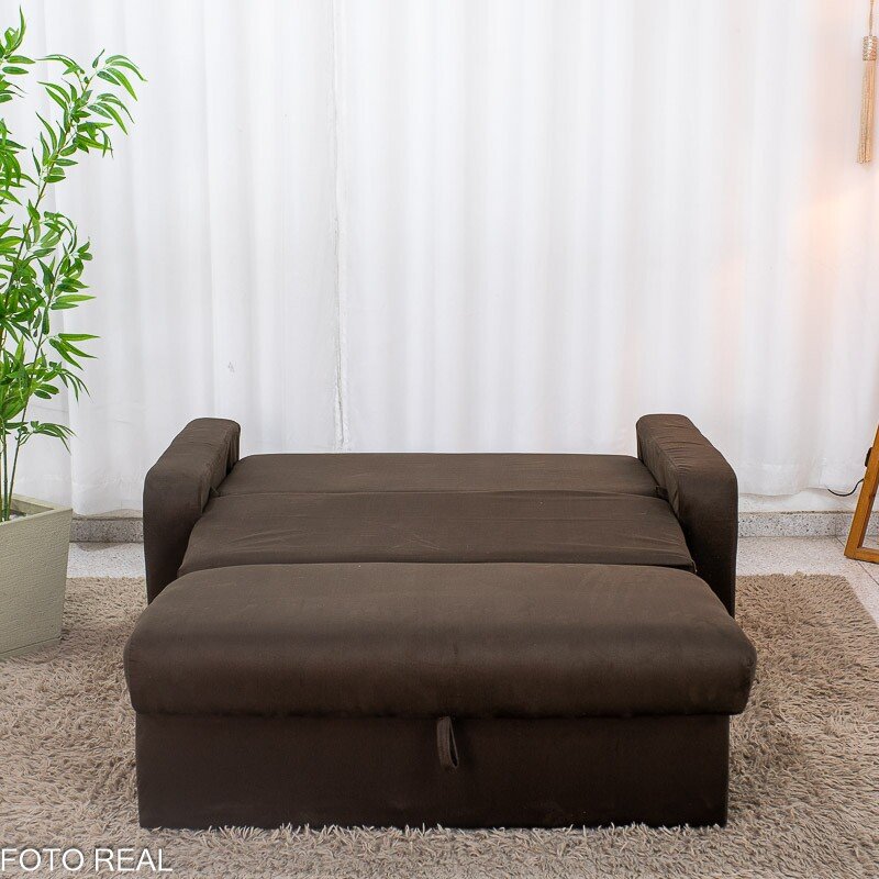 Sofá Cama Daiane Veludinho Marrom 256 com Baú - 1,40m - Imagem 7