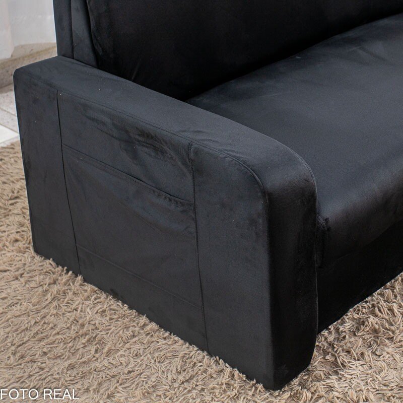 Sofá Cama Daiane Veludinho Preto 379/451 com Baú - 1,40m - Imagem 10