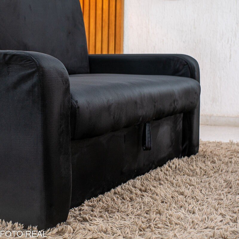 Sofá Cama Daiane Veludinho Preto 379/451 com Baú - 1,40m - Imagem 11