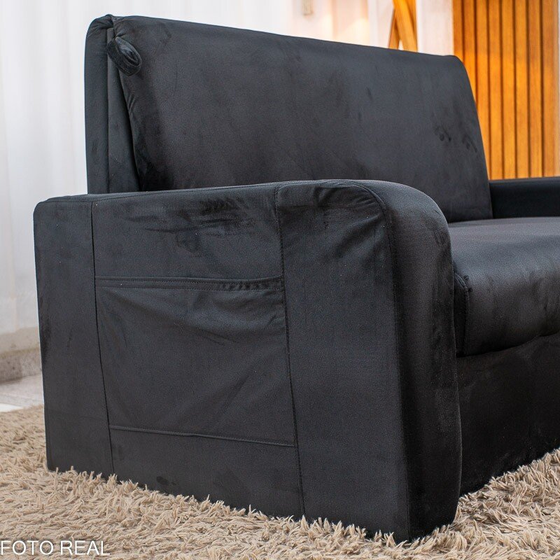 Sofá Cama Daiane Veludinho Preto 379/451 com Baú - 1,40m - Imagem 12