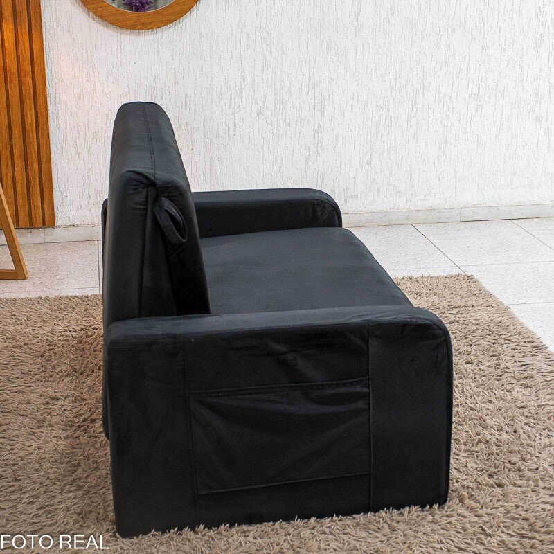 Sofá Cama Daiane Veludinho Preto 379/451 com Baú - 1,40m - Imagem 13