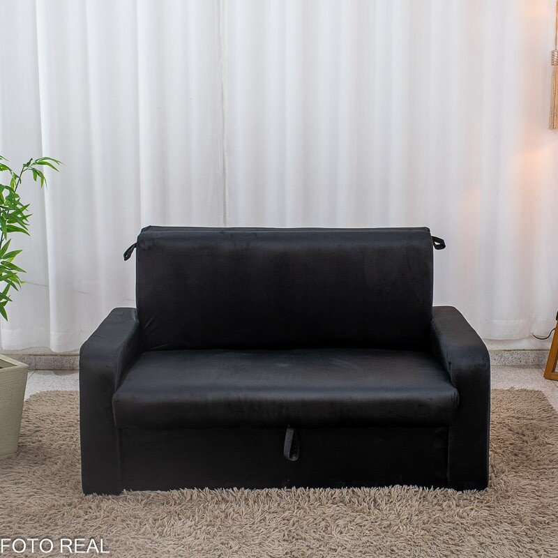Sofá Cama Daiane Veludinho Preto 379/451 com Baú - 1,40m - Imagem 4