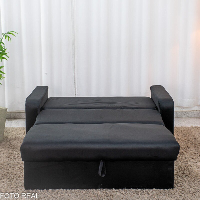 Sofá Cama Daiane Veludinho Preto 379/451 com Baú - 1,40m - Imagem 6