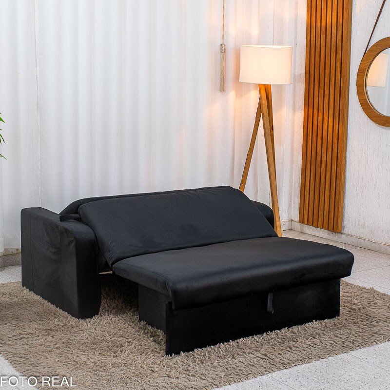 Sofá Cama Daiane Veludinho Preto 379/451 com Baú - 1,40m - Imagem 8