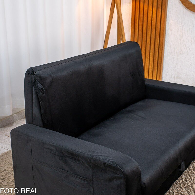 Sofá Cama Daiane Veludinho Preto 379/451 com Baú - 1,40m - Imagem 9