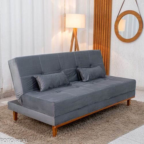 Sofá Cama Madrid Veludo Cinza 2303 Molas Bonnel - 1,80m