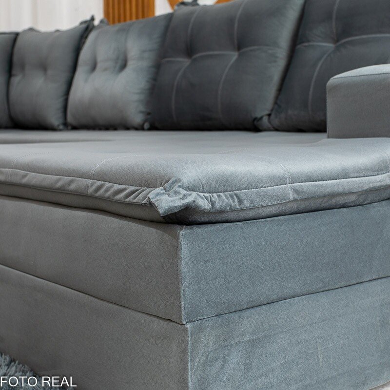 Sofá de Canto Atalanta 3.20 m Chaise Lado Esquerdo Veludo Grafite 213/05 - Imagem 6